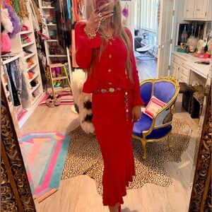 Red Long-Sleeve Maxi Dress - Elegant Women's Dress